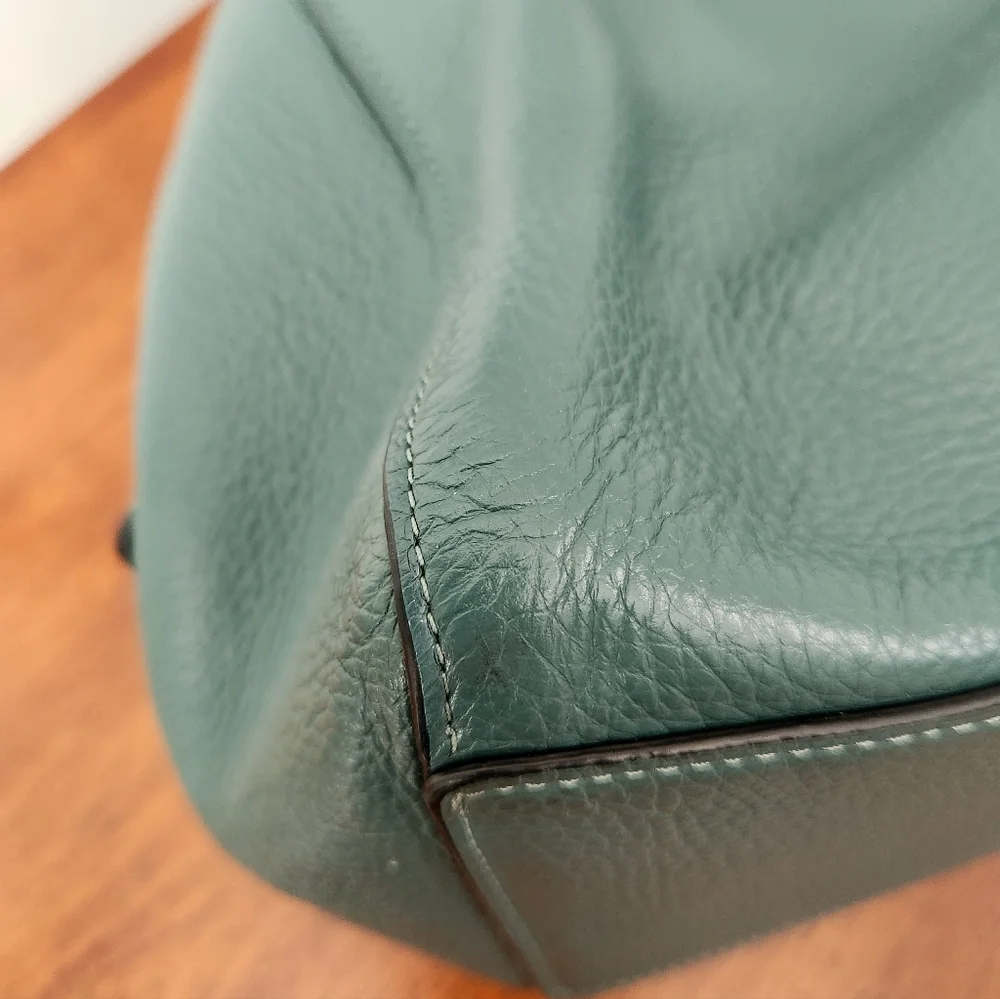 Coach Hallie Pebbled Leather Hobo Shoulder Bag In Teal - Picture 10 of 15